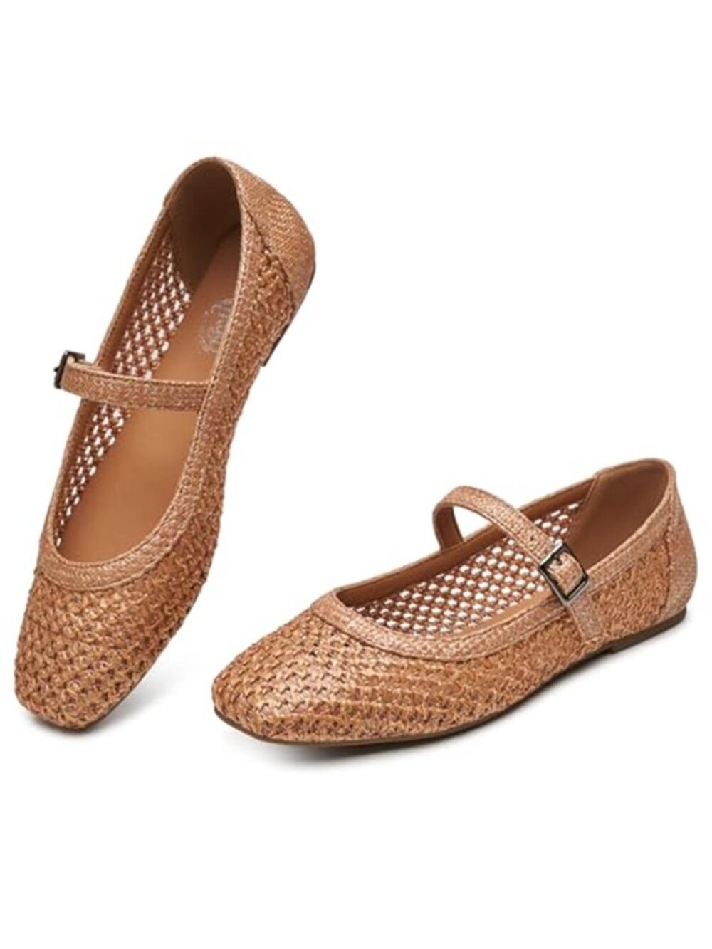 Trary Mary Jane Shoes Women Woven Flats for Women Dressy Ballet Flats Squared - Picture 1 of 7